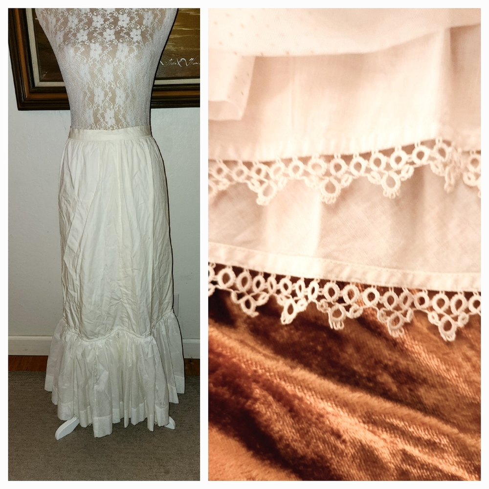 Vintage 1960s Handmade Prairie Cotton  Maxi Skirt / Petticoat
